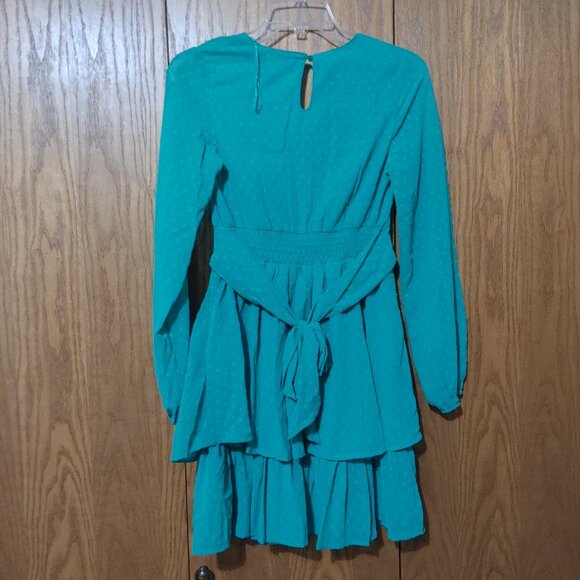 Jopna Long Sleeve Textured Dress with Ruffles - Beautiful Green Color - Picture 5 of 5